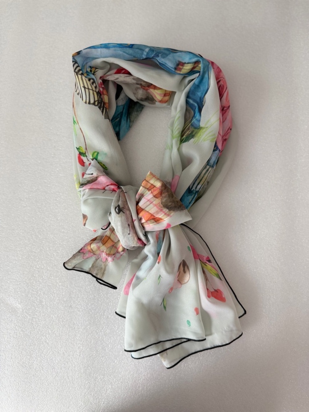 Watercolor Bunny Scarf Storybook Rabbit Long Luxury Wrap Rare Whimsical
